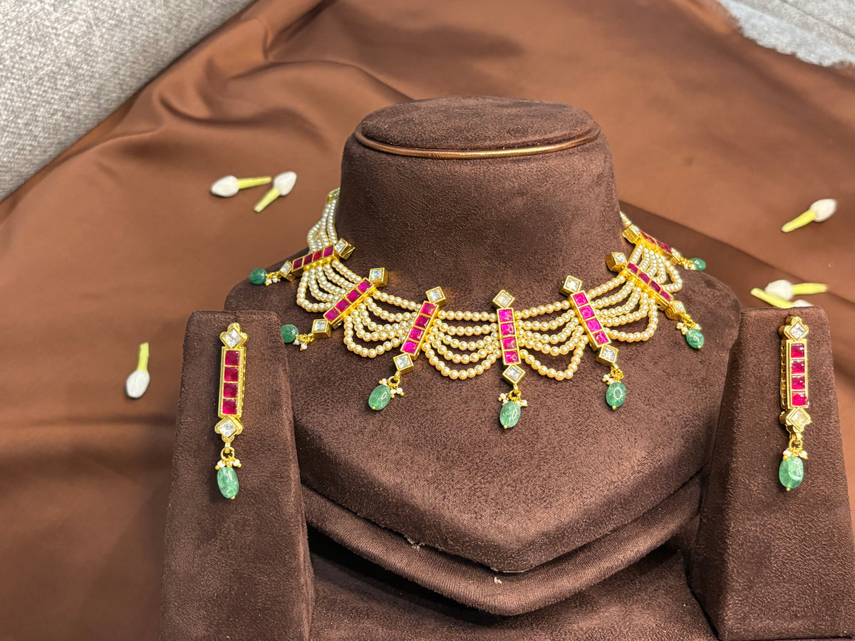 Handmade Jadau Kundan Pearl Set - RZ405