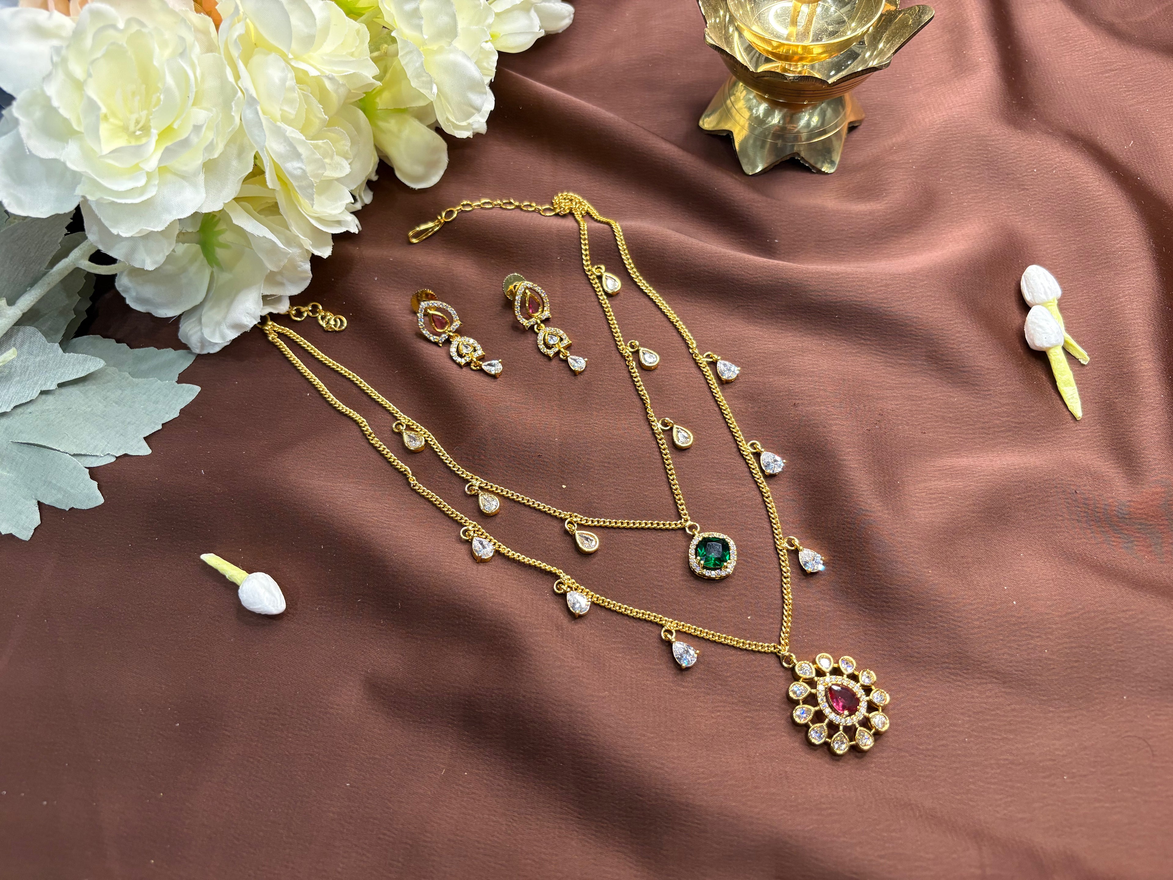 Multi Diamond Drops Necklace Set - RZ505
