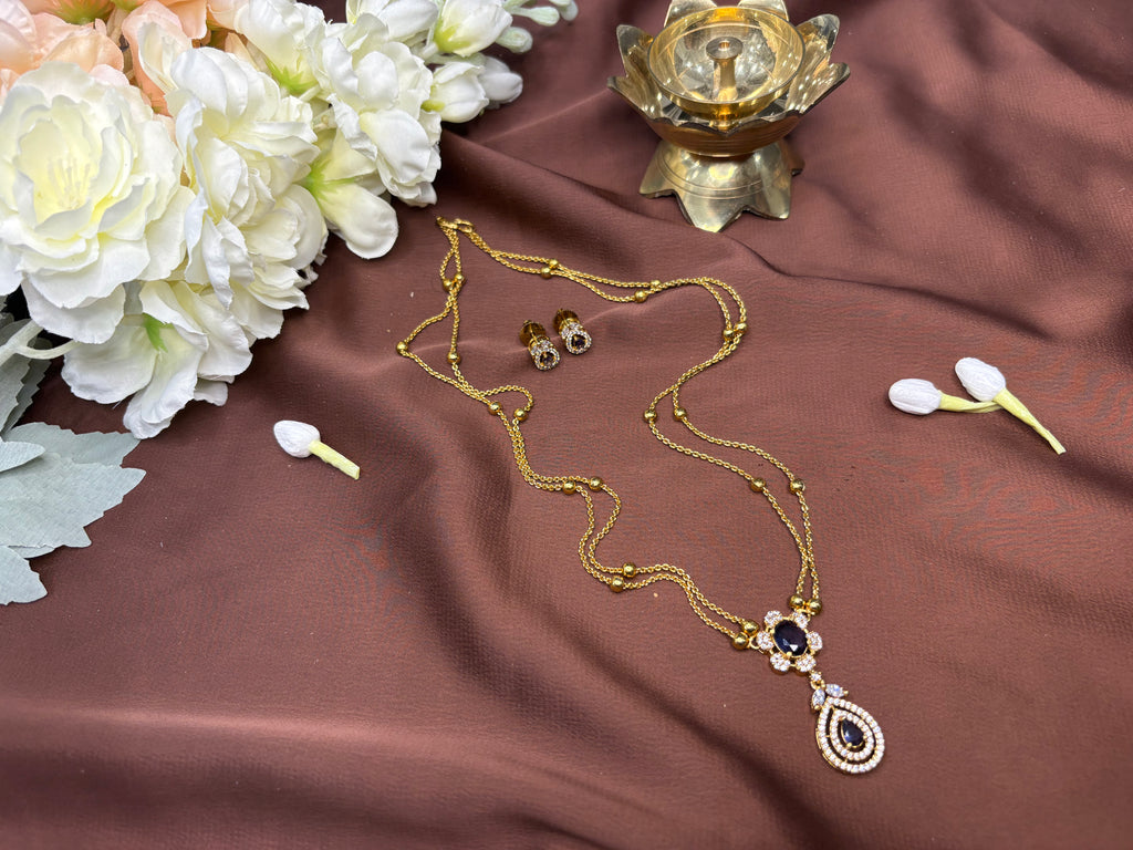 Double Chain Purple Stone Necklace Set - RZ507