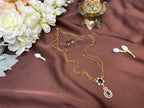 Double Chain Purple Stone Necklace Set - RZ507