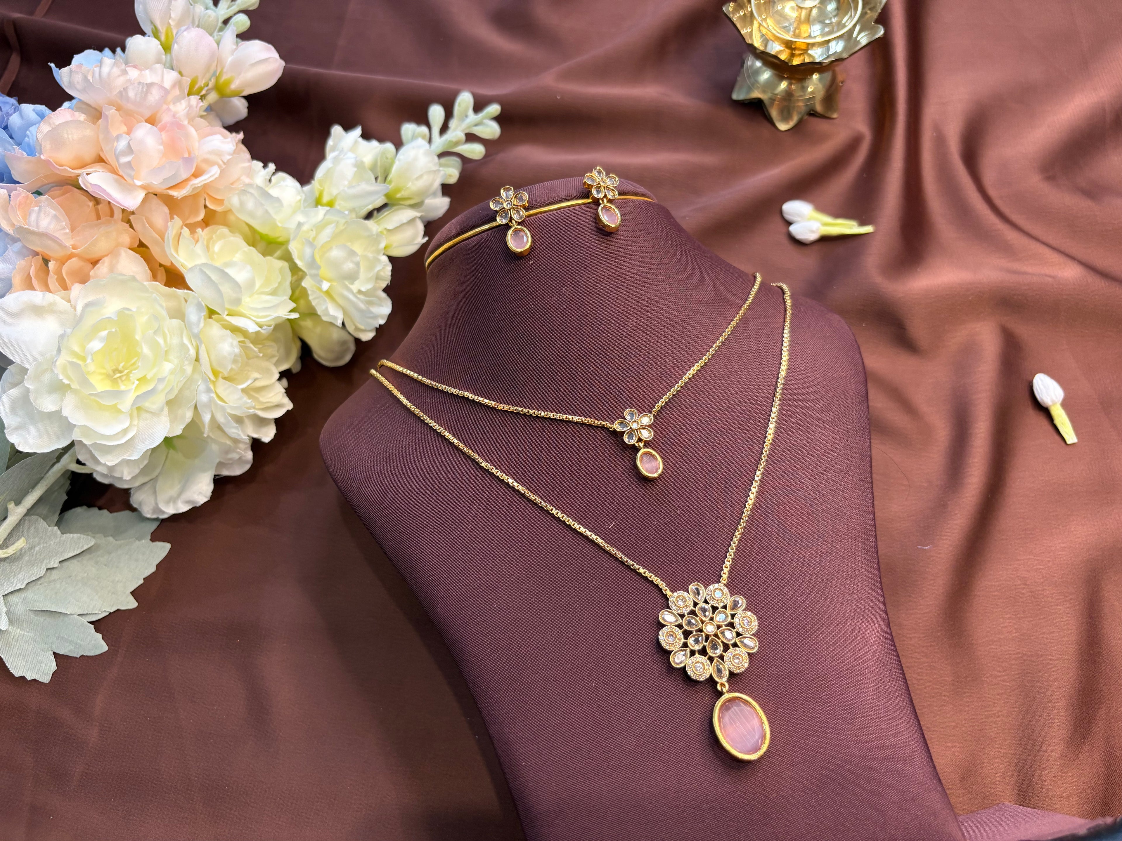 Two Layer Flowers Necklace Set - RZ496