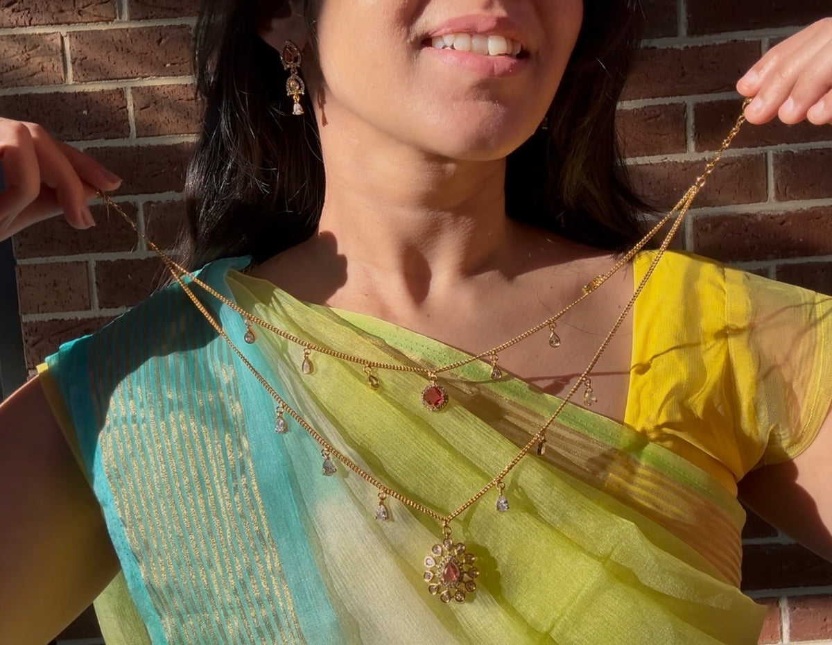 Multi Diamond Drops Necklace Set - RZ505