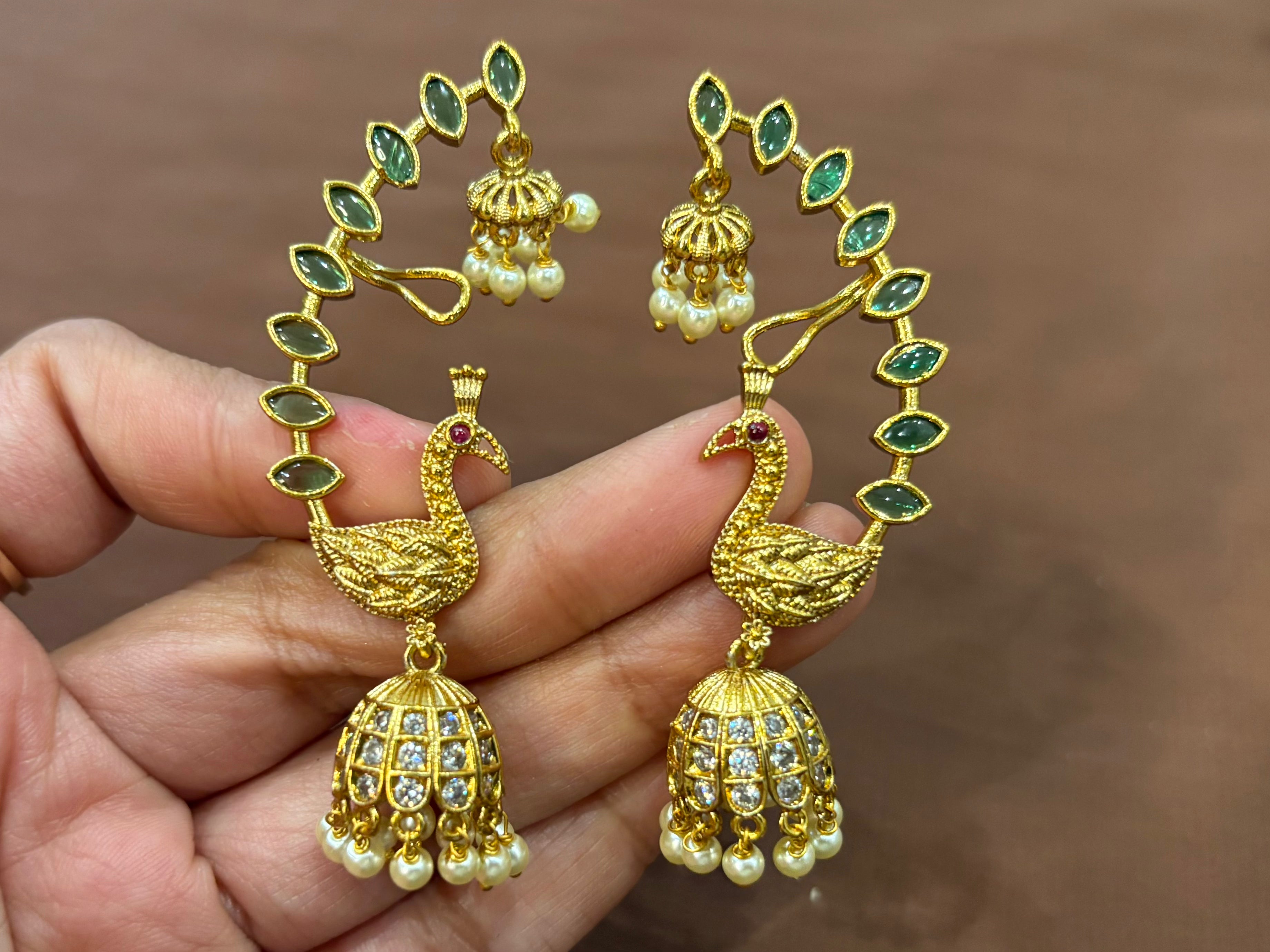 Peacock Hanging Jumka Earcuff - RZ374