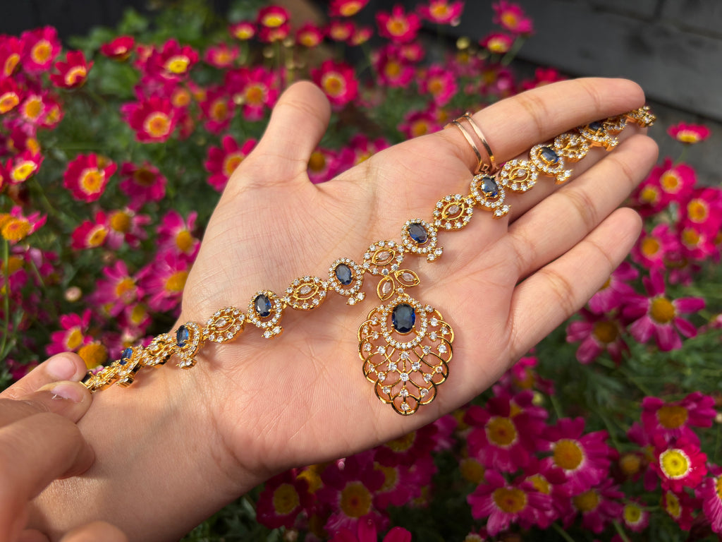 Sapphire Peacock Diamond Necklace Set - RZ458