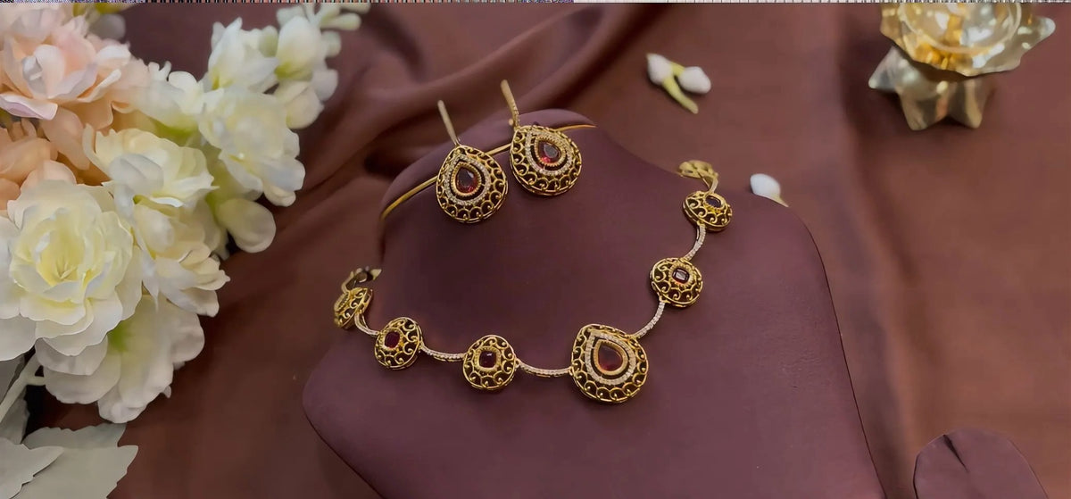 Multi Red Stone Pendant Set - RZ494