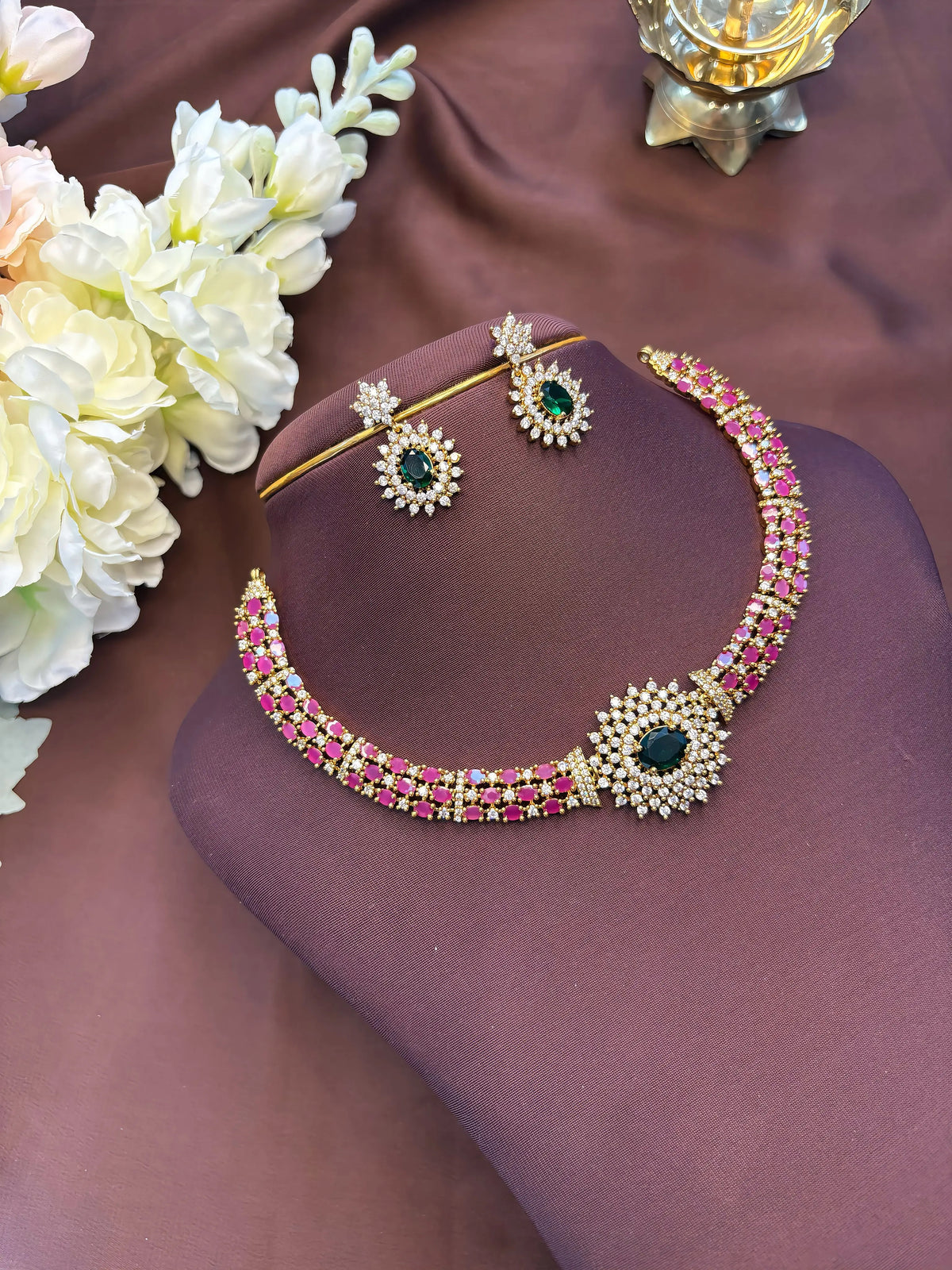 Bridal Red & Green Stone Choker Set - RZP500