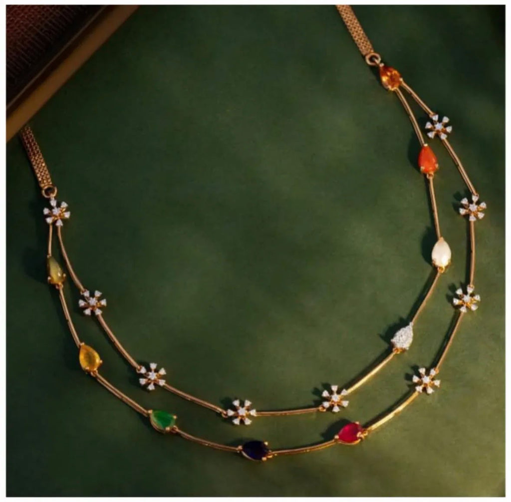 Trendy 2 Layer Flower & Drop Necklace Set - RZ528