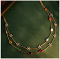 Trendy 2 Layer Flower & Drop Necklace Set - RZ528