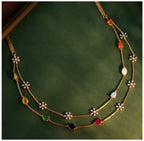 Trendy 2 Layer Flower & Drop Necklace Set - RZ528