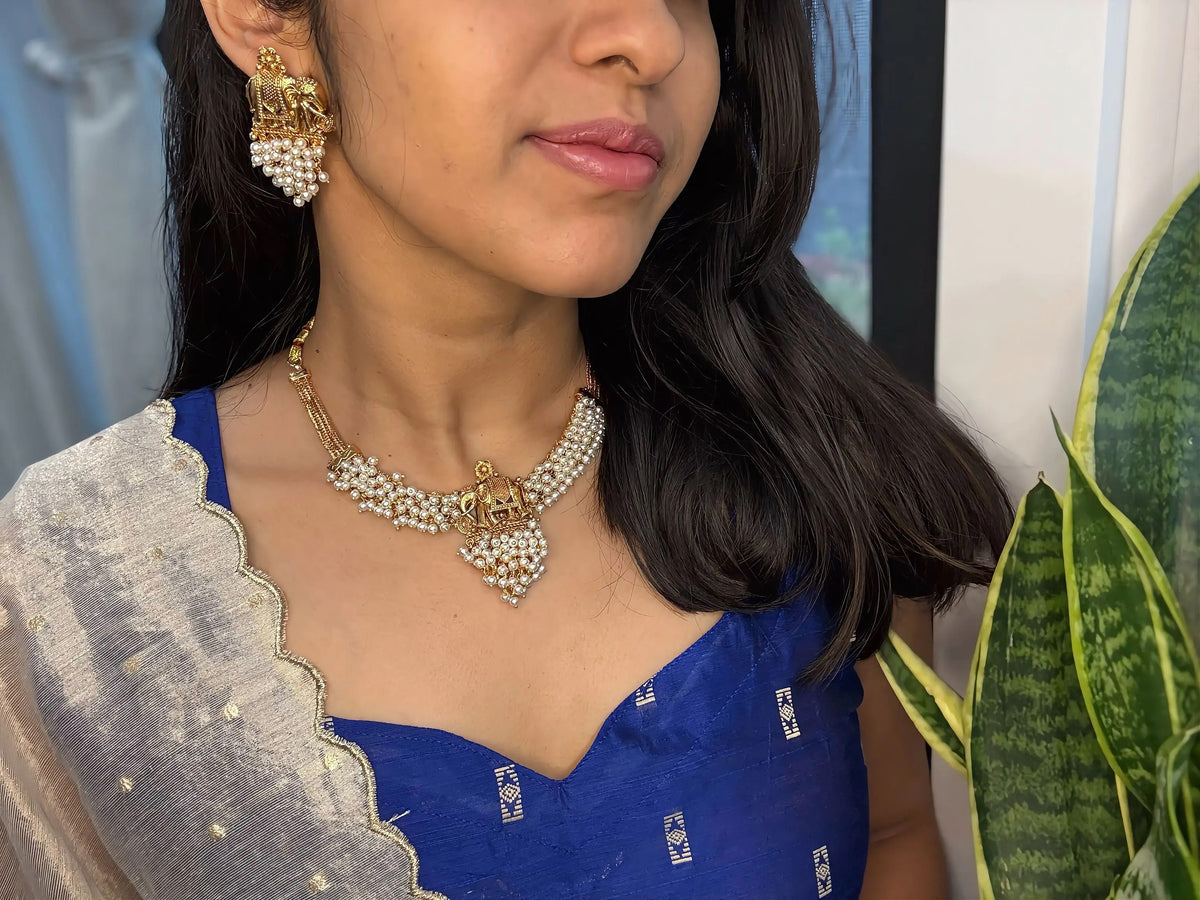 Elephant Bunch Pearl Necklace Set - RZ502