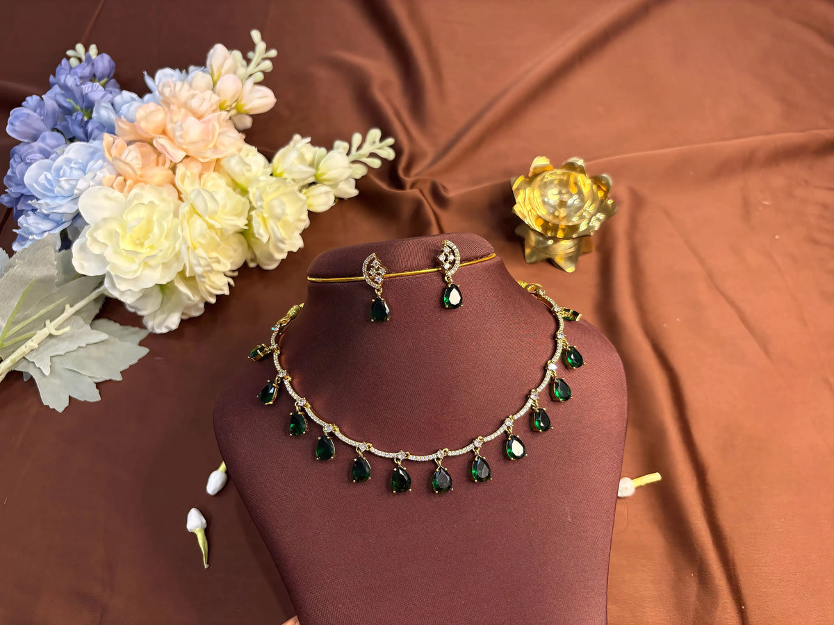 Emerald & Ruby Drops Necklace Set - RZ559