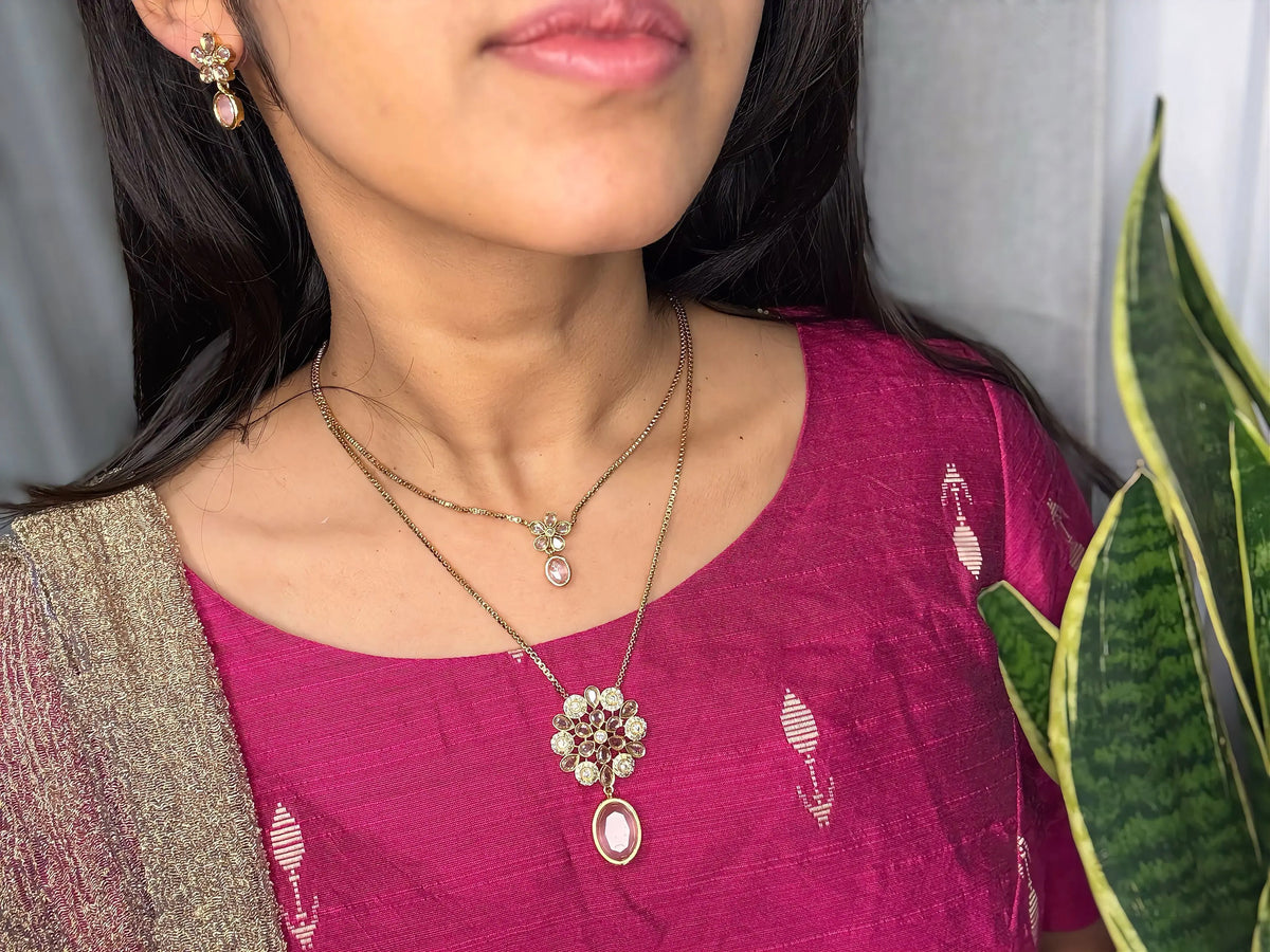 Two Layer Flowers Necklace Set - RZ496