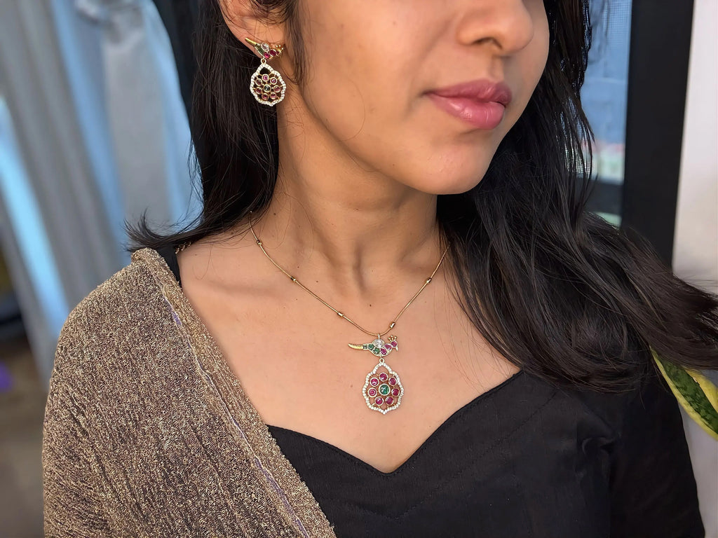 Kundan Parrot Pendant Necklace Set - RZ491